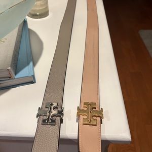 Tory Burch peach color reversible belt with gold buckle